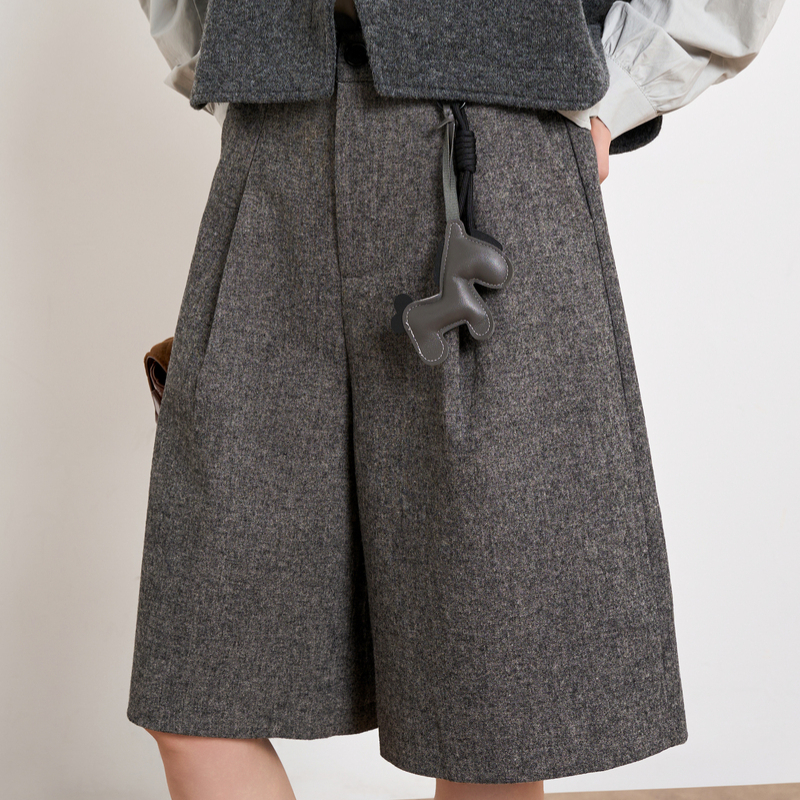 HIGH DAY/轩日羊毛中裤2025秋季新品高级感毛呢阔腿小个子直筒裤 - 图3