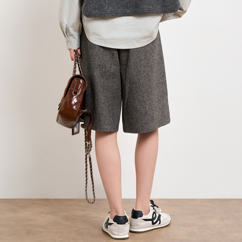 HIGH DAY/轩日羊毛中裤2025秋季新品高级感毛呢阔腿小个子直筒裤 - 图2