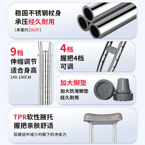 医用拐杖老人腋下拐扙年轻人训练康复走路防滑受伤骨折双拐助行器 - 图2