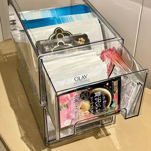 亚克力面膜收纳盒带盖化妆品收纳箱桌面抽屉式护肤品收纳筐大容量 - 图0