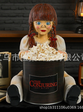 跨境  万圣节 家居 追剧摆件 惊悚 爆米花女孩安娜贝尔爆米花桶