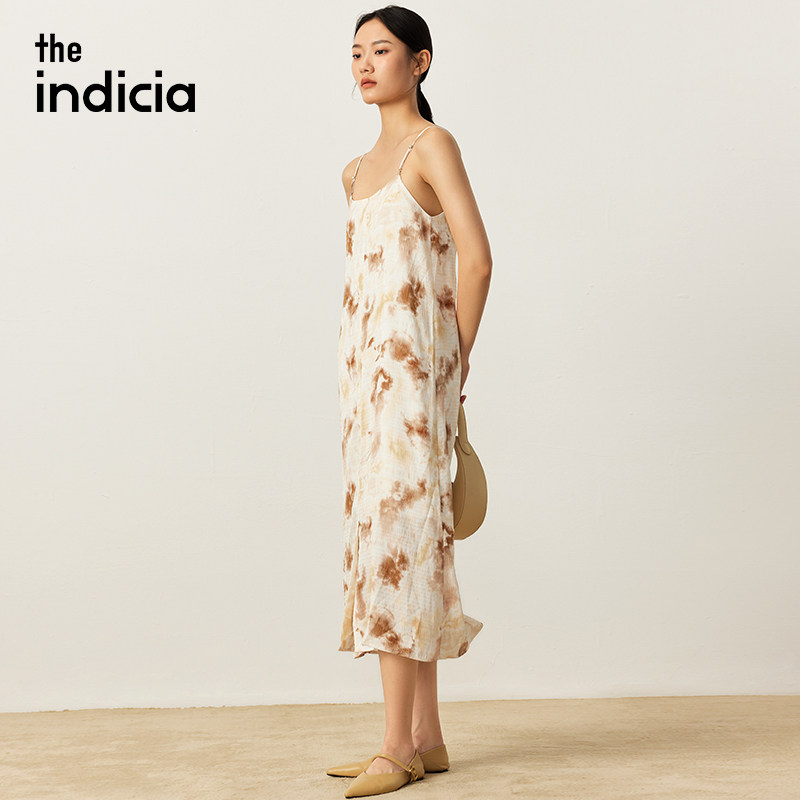 indicia 印花吊带连衣裙女无袖打底裙子H型长款秋季标记女装