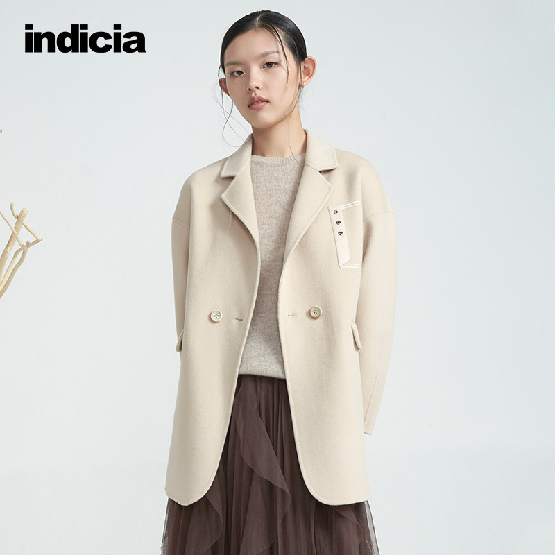 indicia 羊毛毛呢大衣西装领外套冬季商场同款女装3D110DY425