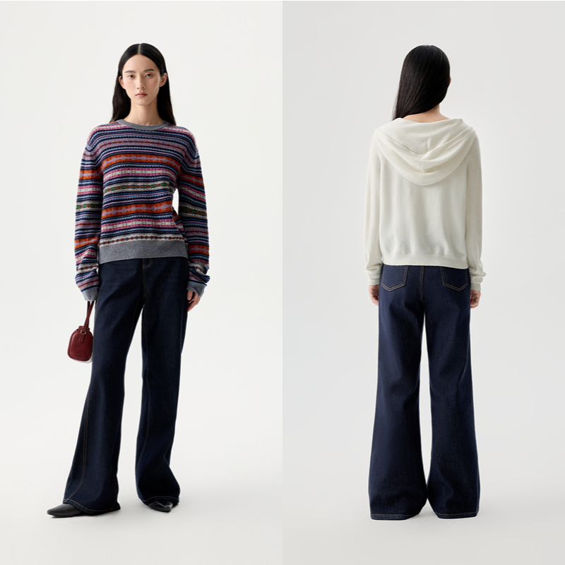 indicia标记25秋新款藏青修身微喇休闲显瘦牛仔裤L2D5NK214-1 - 图1