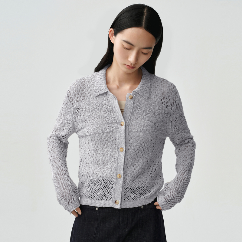 indicia标记商场同款25夏新款翻领镂空气质针织衫 F2B5ZZ136F - 图0