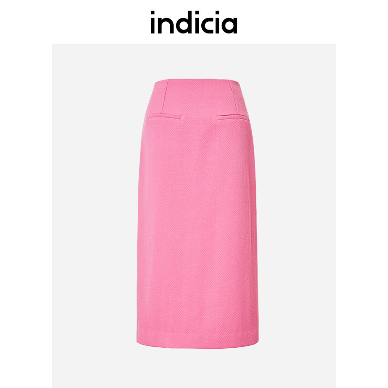 indicia 粉色羊毛裙子半身裙女H型一步裙冬季时尚标记女装