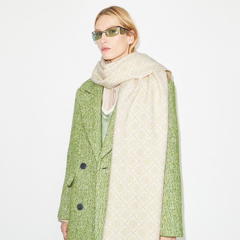 【12期免息】TORYBURCH汤丽柏琦T MONOGRAM 绵羊毛提花围巾164571