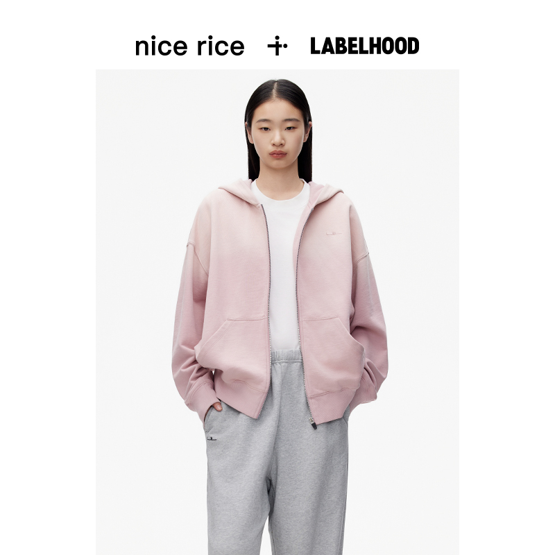 nice rice好饭 x LABELHOOD渐变水洗320G棉连帽开衫卫衣NGX04088