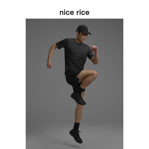 nice rice好饭 s.系列115G修身后中破缝运动速干短袖T恤NHC02123 - 图0