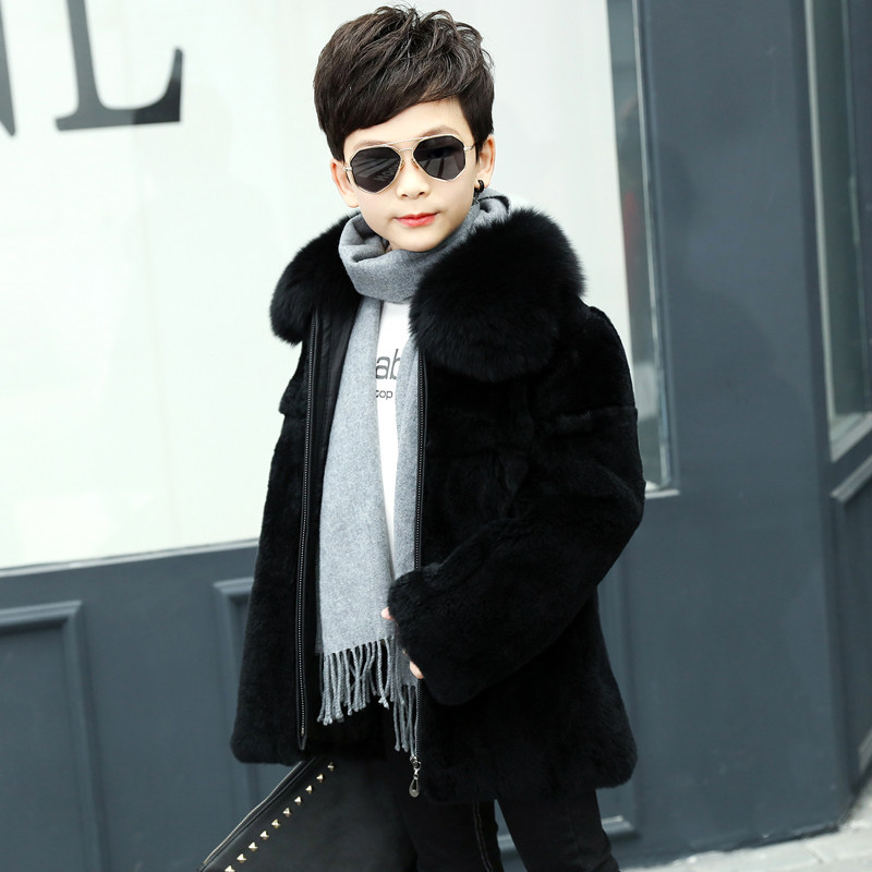 儿童皮草外套男童真兔毛皮毛一体整皮狐狸毛领中长款大衣皮草童装,淘宝优惠券,粉丝福利购,淘宝优惠卷
