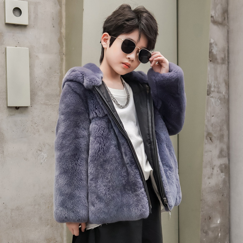 儿童皮草外套男童真兔毛皮毛一体整皮狐狸毛领中长款大衣皮草童装,淘宝优惠券,粉丝福利购,淘宝优惠卷