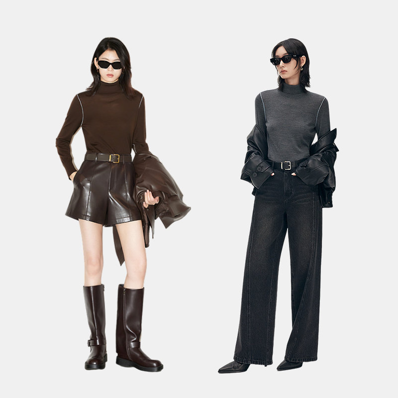 【美丽诺羊毛】FF仿佛针织衫女2025秋冬新款高领修身打底内搭毛衫 - 图2