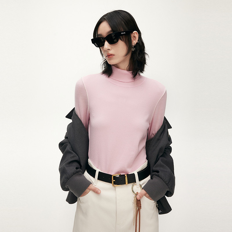 【美丽诺羊毛】FF仿佛针织衫女2025秋冬新款高领修身打底内搭毛衫 - 图3