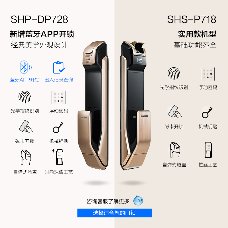 三星智能锁旗舰店三星指纹锁进口电子锁智能锁磁卡家用防盗门锁DP7283