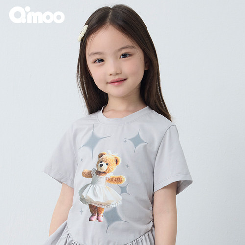 Qimoo淇木25夏季新款童装女童休闲舒适时尚T恤QSS2TC669X - 图0