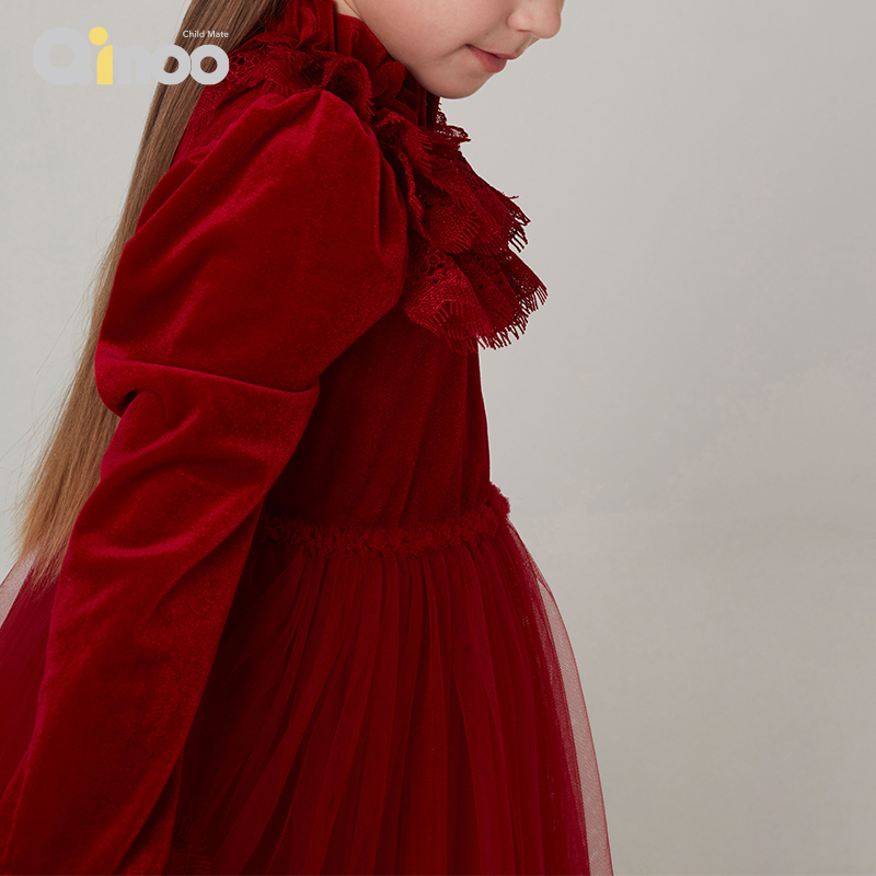 Qimoo淇木商场同款童装女童公主网纱蓬蓬长袖连衣裙QMT4LP333C - 图3