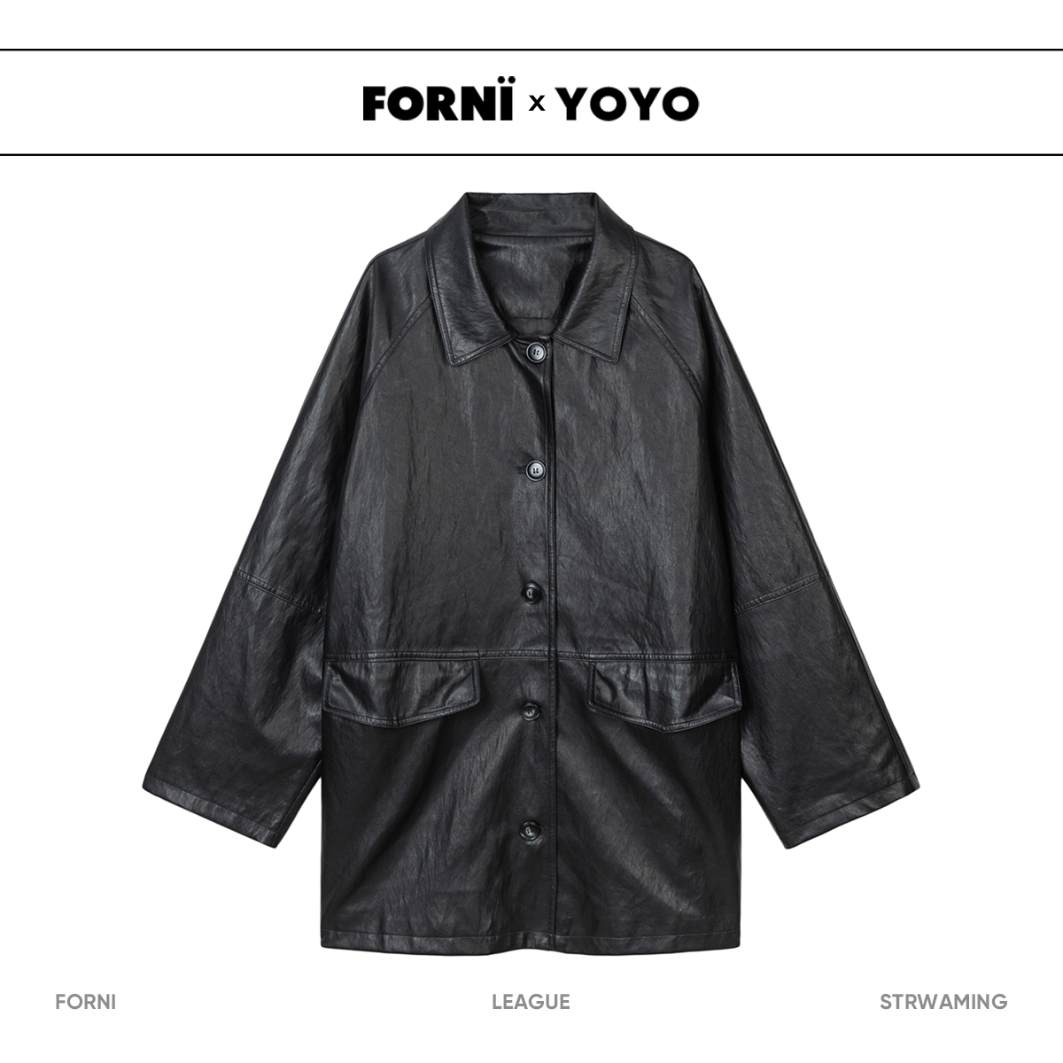 FORNI x YOYO Punk 007衬衫领皮质外套时尚春秋休闲风皮夹克外套-图2