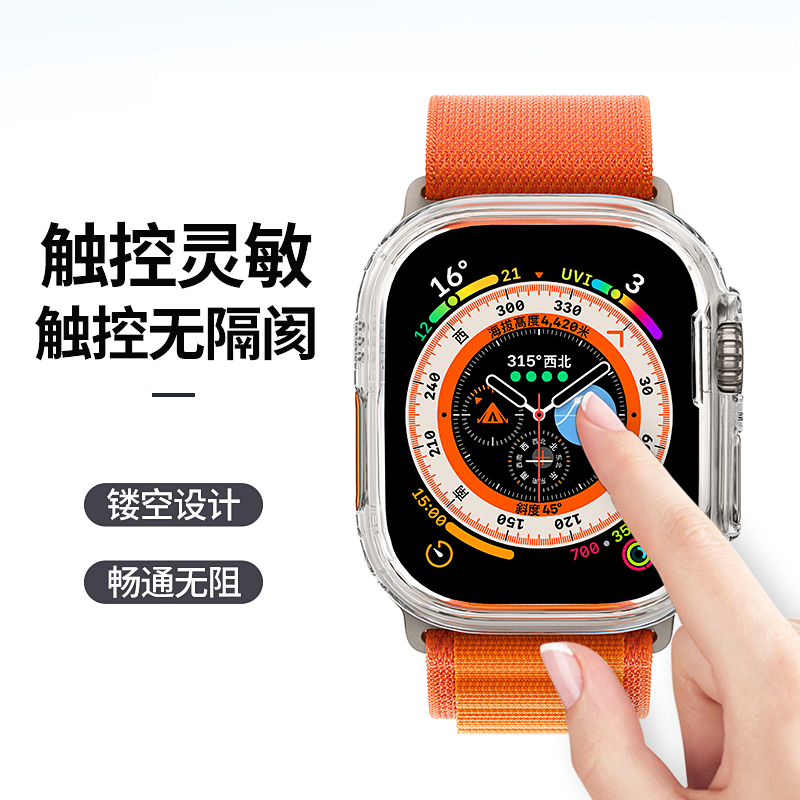 适用iwatch ultra保护壳苹果手表ultra保护套applewatchultra2半包硬壳s9代8/7/6/5/4透明49mm防摔se超薄45mm-图2