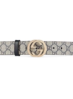 GUCCI/古驰 金扣双G帆布腰带 皮带 宽3.8cm