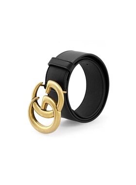 GUCCI/古驰 做旧金双G扣头 光面腰带 宽4cm黑色