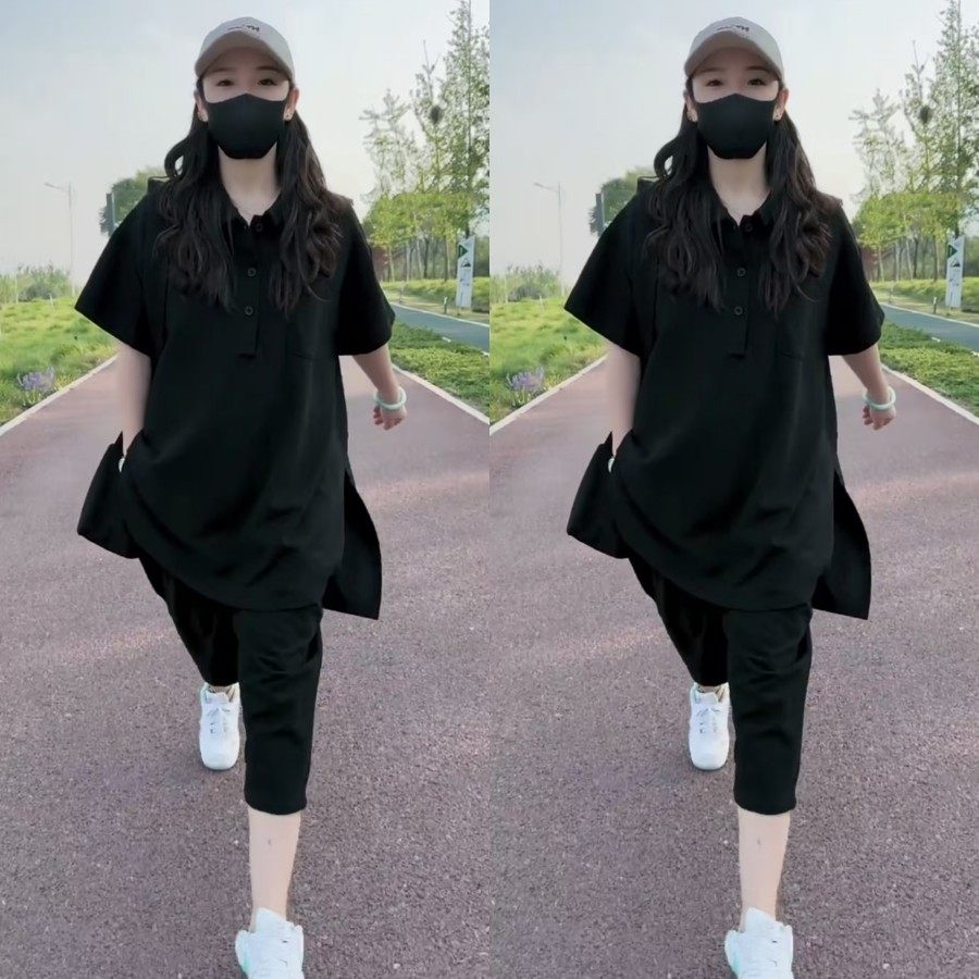 2025年夏季时尚新款休闲百搭慵懒风遮肉韩系简约上衣裤子两件套女,淘宝优惠券,粉丝福利购,淘宝优惠卷