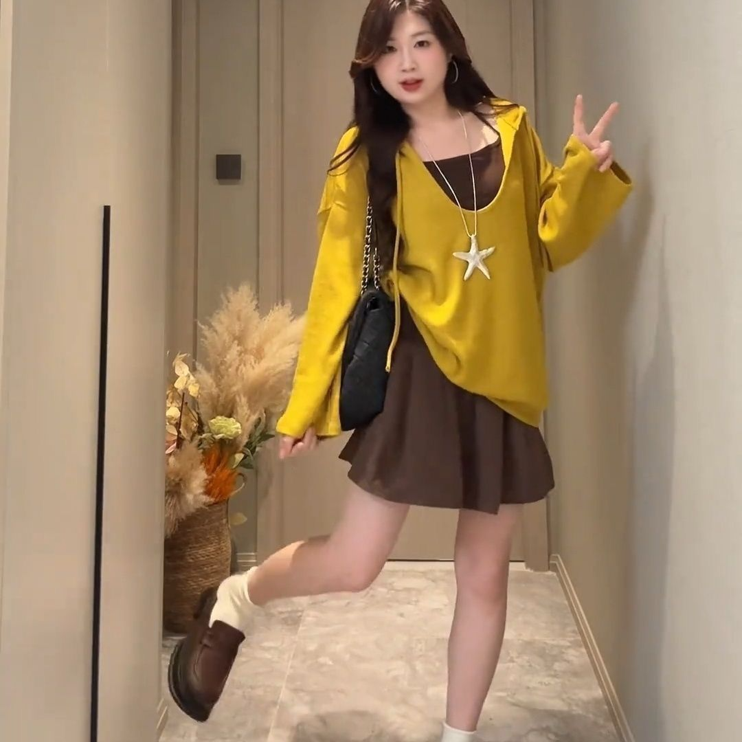 大码女装连帽v领卫衣挂脖背心套装2025早秋胖mm遮肉巨显瘦两件套,淘宝优惠券,粉丝福利购,淘宝优惠卷