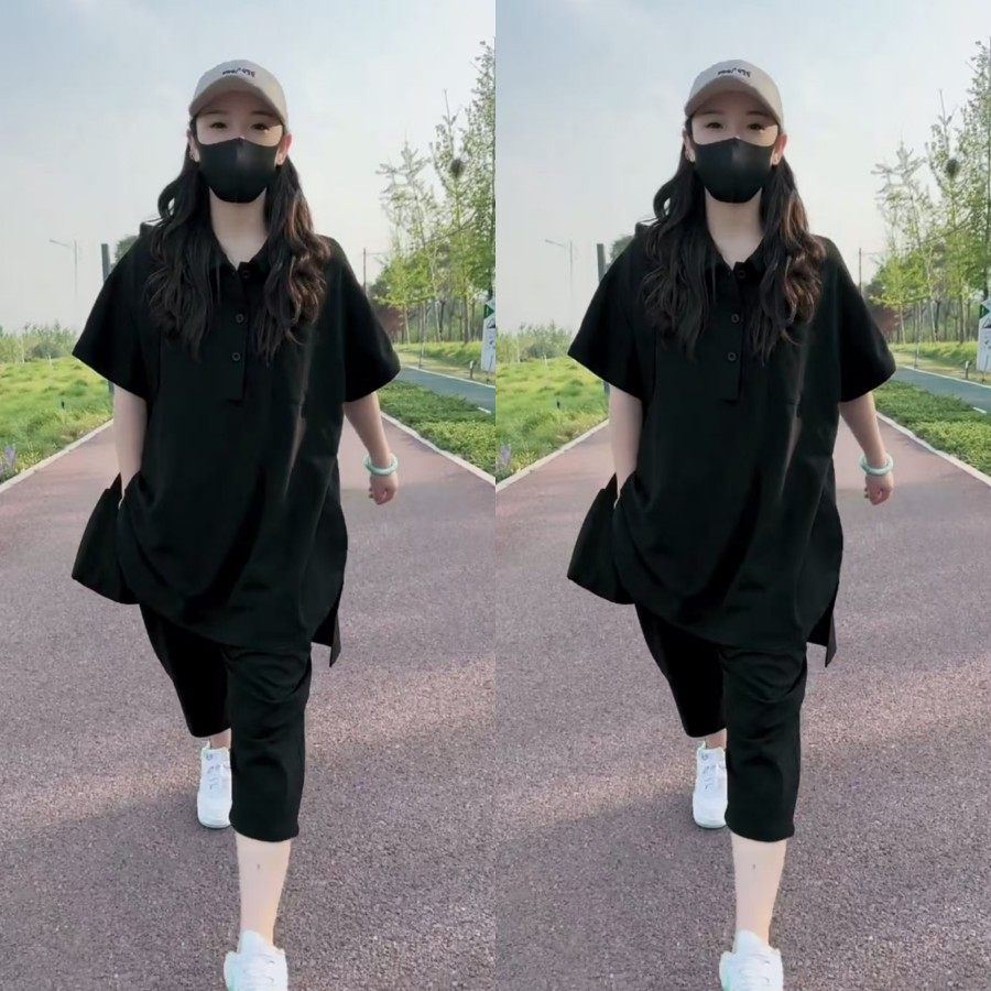 2025年夏季时尚新款休闲百搭慵懒风遮肉韩系简约上衣裤子两件套女,淘宝优惠券,粉丝福利购,淘宝优惠卷