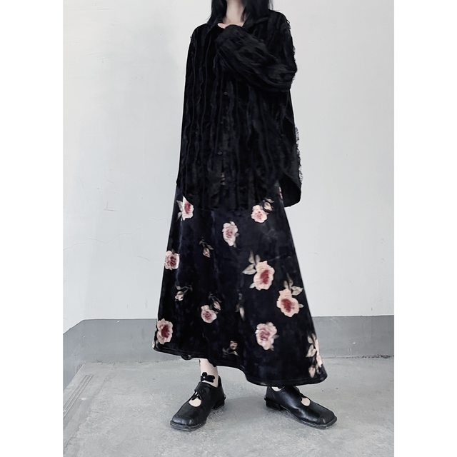 Retro style rose velvet skirt