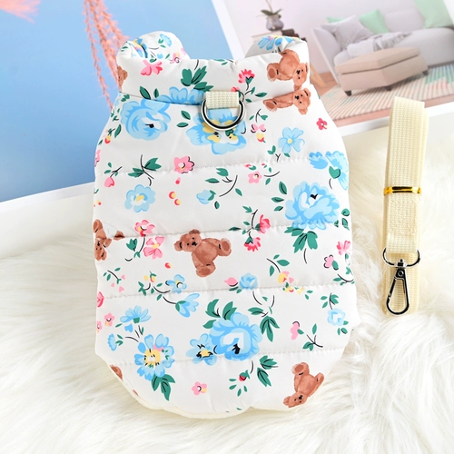 Флоренная одежда для домашних животных кошачья одежда собачья одежда осень и зимняя маленькая собака бишон медведь плюшевый хлопковый жилет с тягой