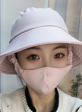新款防晒遮阳帽口罩一体夏季透气遮脸防尘紫外线户外采茶太阳帽女
