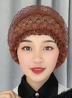 帽子女蕾丝帽遮白发帽女头巾帽包头老年新款休闲妈妈帽时尚美人帽