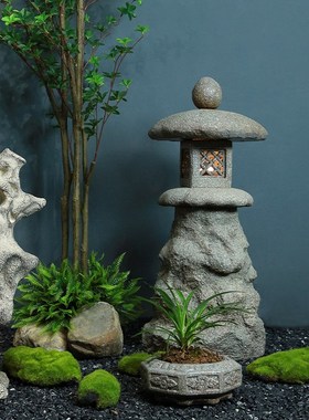 优选高端新中式摆件户p外庭院仿石灯笼太D阳能草坪灯塔花园落地装