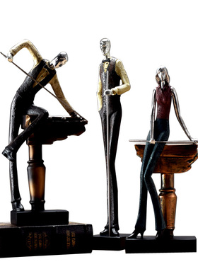 优选欧式复古打台球人物摆件家居C书房玄关酒柜咖啡厅台球会所装