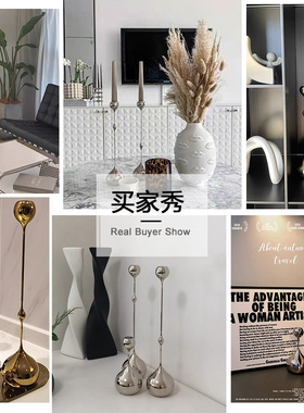 优选烛台摆件欧式创意轻奢金属银C色高水滴简约现代婚庆浪漫装饰