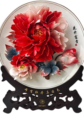 优选陶瓷牡丹酒柜中式电视柜客厅摆件家居装N饰工艺品乔迁礼品新