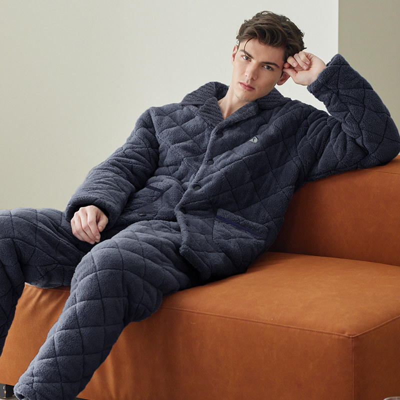 芬腾珊瑚绒夹棉睡衣男士冬季三层加厚保暖法兰绒抗静电家居服套装,淘宝优惠券,粉丝福利购,淘宝优惠卷