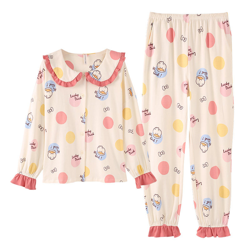 芬腾春秋长袖纯棉开衫韩版可爱睡衣 芬腾outlets店睡衣/家居服套装