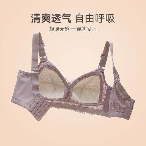 芬腾内衣女蕾丝性感无钢圈防下垂大胸显小胸罩全罩杯聚拢上托文胸 - 图0