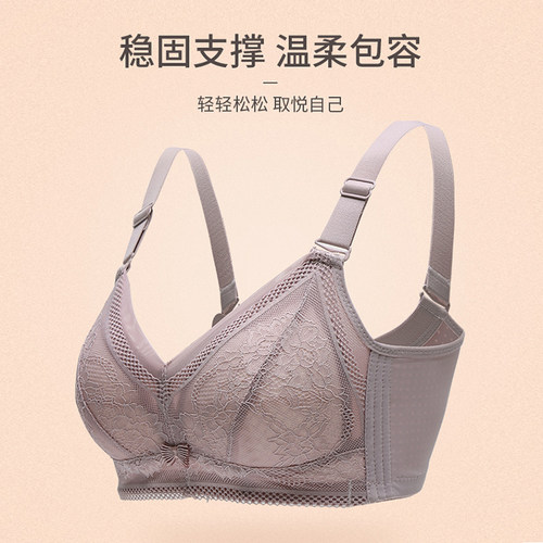 芬腾内衣女蕾丝性感无钢圈防下垂大胸显小胸罩全罩杯聚拢上托文胸 - 图1