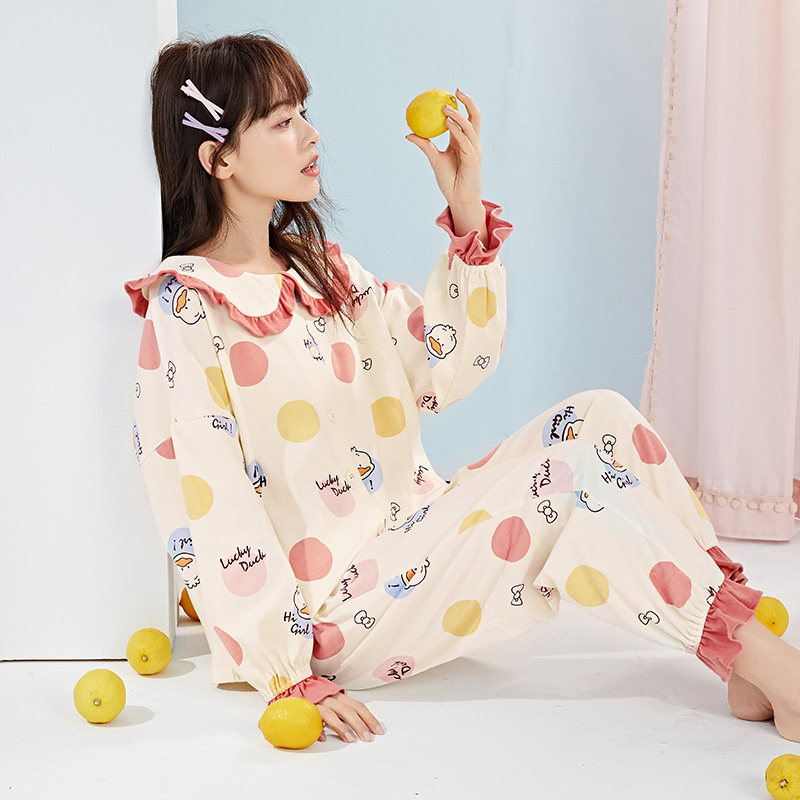 芬腾春秋长袖纯棉开衫韩版可爱睡衣 芬腾outlets店睡衣/家居服套装