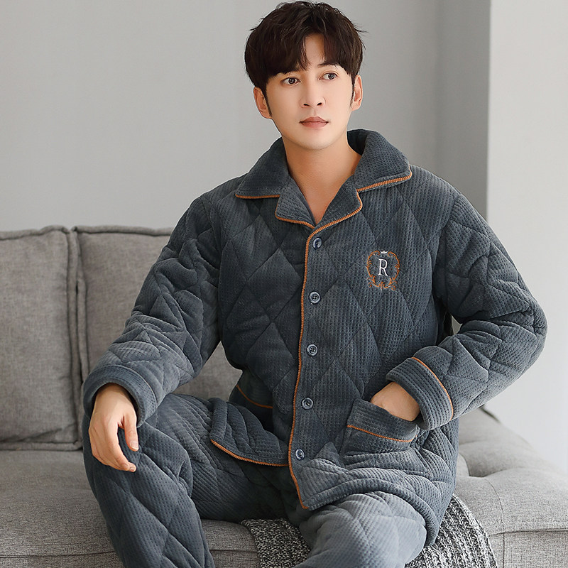 芬腾冬季珊瑚绒夹棉睡衣男三层加厚保暖冬天男士法兰绒家居服套装,淘宝优惠券,粉丝福利购,淘宝优惠卷