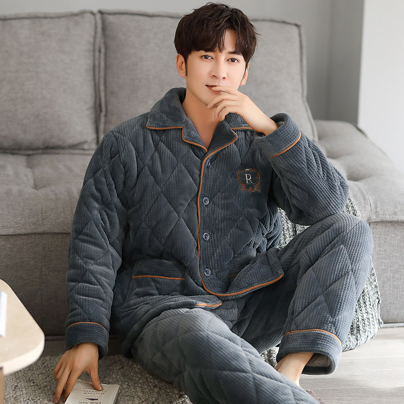 芬腾冬季珊瑚绒夹棉睡衣男三层加厚保暖冬天男士法兰绒家居服套装,淘宝优惠券,粉丝福利购,淘宝优惠卷