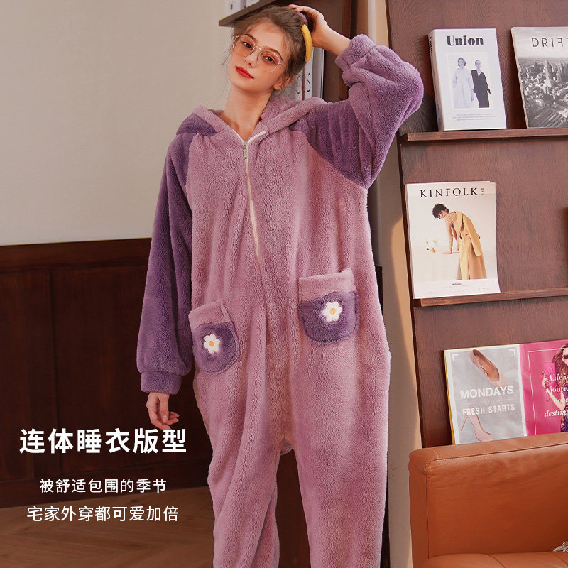 芬腾可爱连帽连体法兰绒珊瑚绒睡衣 芬腾outlets店睡衣/家居服套装