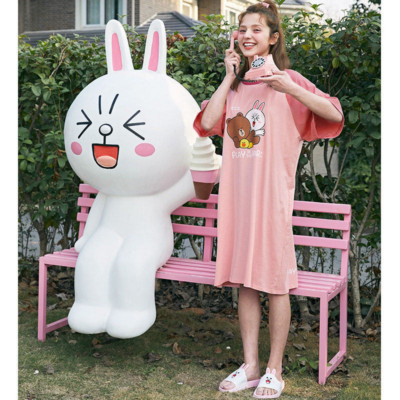 芬腾韩国布朗熊夏季短袖睡裙连衣裙 芬腾outlets店睡裙