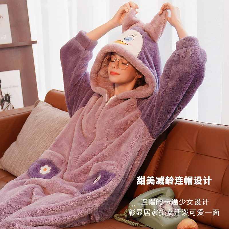 芬腾可爱连帽连体法兰绒珊瑚绒睡衣 芬腾outlets店睡衣/家居服套装