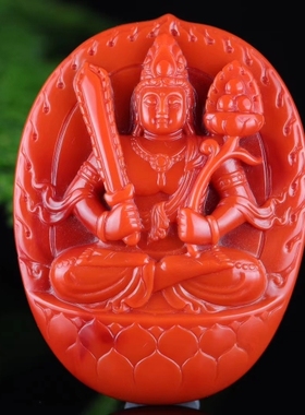 凉山保山南红满肉锦红色观音相牌子吊坠男女大日如来佛像持莲度母