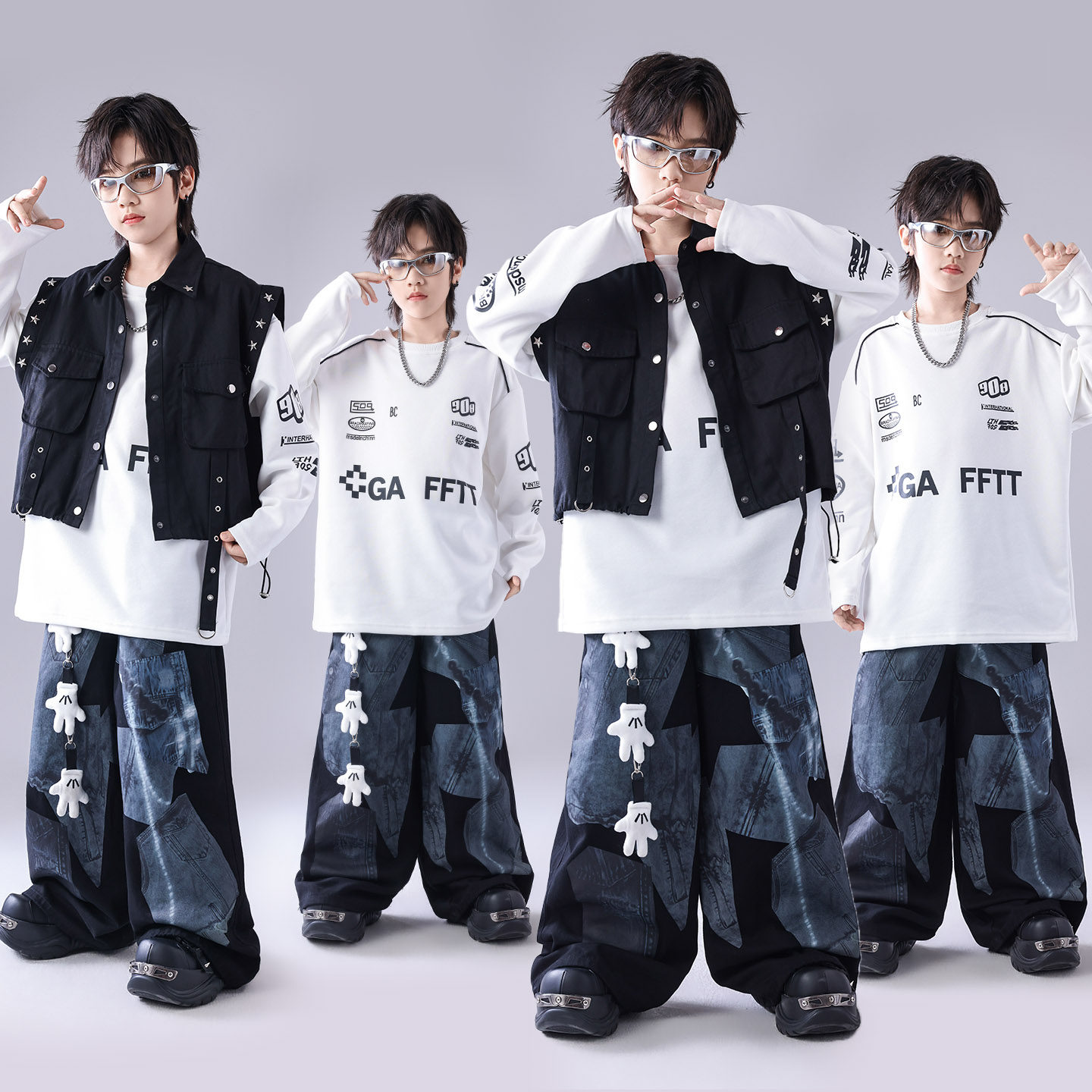 儿童街舞套装女童宽松嘻哈练功服男童hiphop马甲潮服爵士表演服装,淘宝优惠券,粉丝福利购,淘宝优惠卷