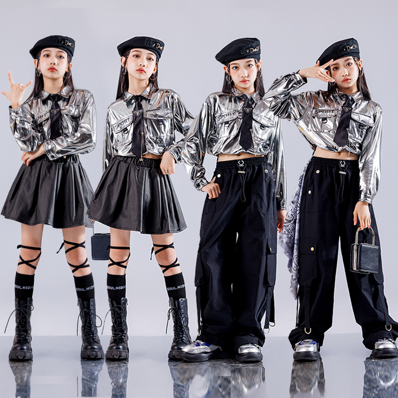 儿童街舞潮服男童科技感啦啦队女童爵士表演小学生运动会合唱服装 - 图2