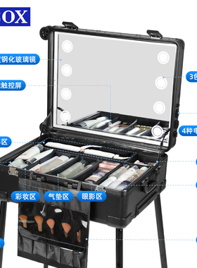新款OBOX复合板化妆箱 大容量分区收纳轻便专业跟妆师专用行李箱