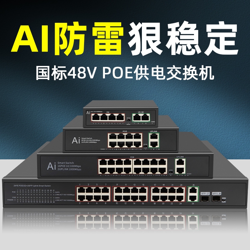 poe供电交换机监控专用4口5口6口8口10口12口16口24口千兆/百兆poe供电p0e poe switch-图0